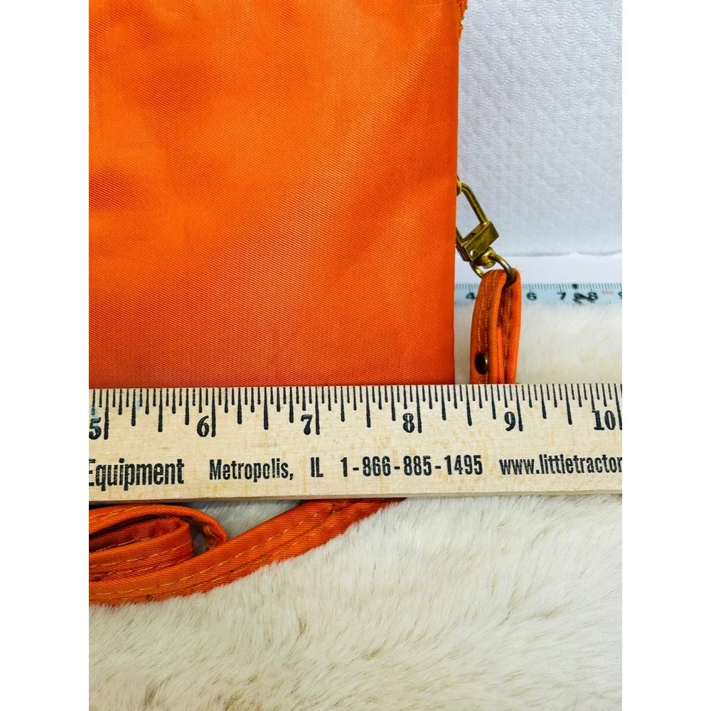 Tory Burch Orange Nylon Crossbody Bag Gold Logo Wristlet Clutch Womens